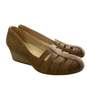 Dr Scholls Wedge Be Free Faux Suede Womens 8.5 Camel Tan Comfort Arch Support